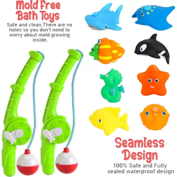 imageMagnetic Toddler Bath Toys  Kids Fishing Pool Game Set of 2 Fishing Poles 8 Rubber Sea Animals ampamp Net  Water Toys with Mesh Organizer Bag