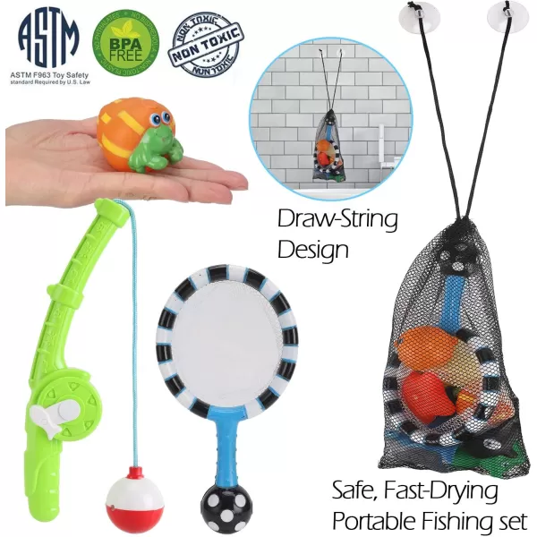 imageMagnetic Toddler Bath Toys  Kids Fishing Pool Game Set of 2 Fishing Poles 8 Rubber Sea Animals ampamp Net  Water Toys with Mesh Organizer Bag