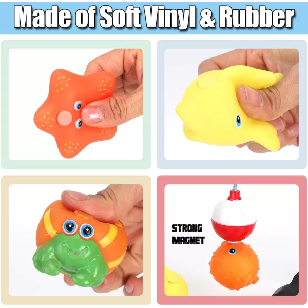 imageMagnetic Toddler Bath Toys  Kids Fishing Pool Game Set of 2 Fishing Poles 8 Rubber Sea Animals ampamp Net  Water Toys with Mesh Organizer Bag