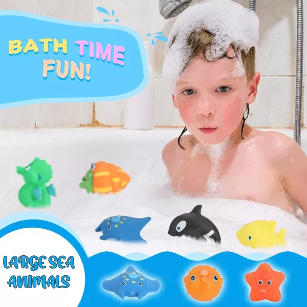 imageMagnetic Toddler Bath Toys  Kids Fishing Pool Game Set of 2 Fishing Poles 8 Rubber Sea Animals ampamp Net  Water Toys with Mesh Organizer Bag