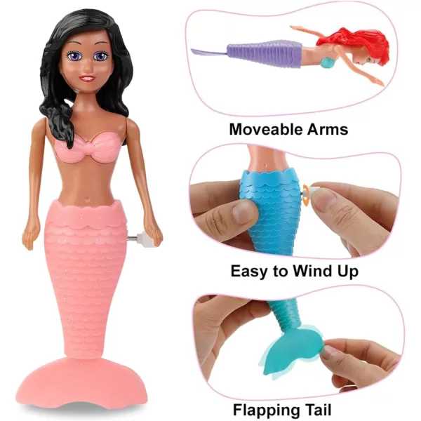 imageMermaid Bath Toys for Toddlers Kids Girls  Princess Wind Up Tail Flap Floating Water Bathtub Toys Swimming Pool Bathing Time Fun 6 Pack12 Pack