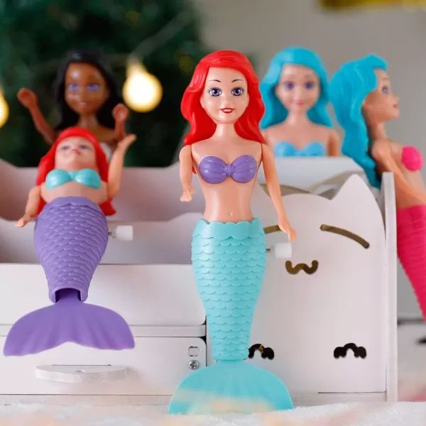 imageMermaid Bath Toys for Toddlers Kids Girls  Princess Wind Up Tail Flap Floating Water Bathtub Toys Swimming Pool Bathing Time Fun 6 Pack6 Pack
