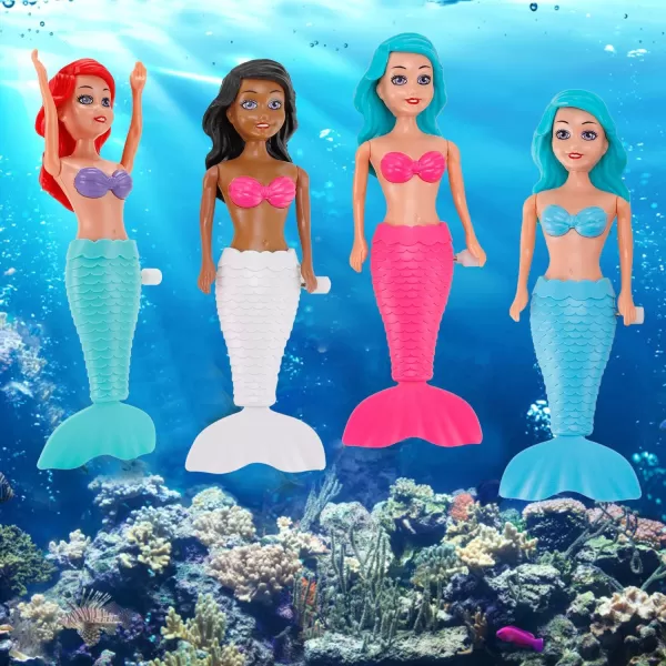 imageMermaid Bath Toys for Toddlers Kids Girls  Princess Wind Up Tail Flap Floating Water Bathtub Toys Swimming Pool Bathing Time Fun 6 Pack6 Pack