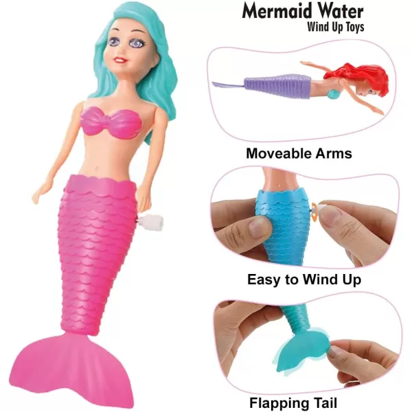 imageMermaid Bath Toys for Toddlers Kids Girls  Princess Wind Up Tail Flap Floating Water Bathtub Toys Swimming Pool Bathing Time Fun 6 Pack6 Pack