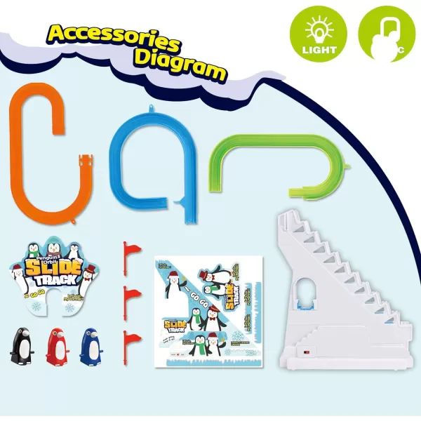imageMusical Penguin Orbit Chasing Race Track Game Set  Playful Roller Coaster Playset with LED Flashing Lights and Music OnOff Button for Toddlers and KidsPenguin