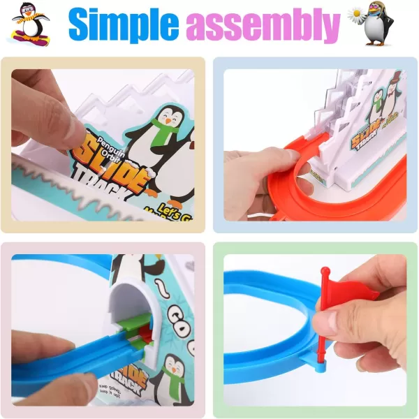 imageMusical Penguin Orbit Chasing Race Track Game Set  Playful Roller Coaster Playset with LED Flashing Lights and Music OnOff Button for Toddlers and KidsPenguin