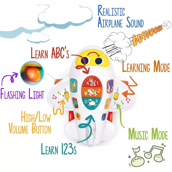 imageMy First Airplane Toy for Toddlers and Babies Early Educational Musical Plane for Learning Letters Numbers and Colors  Lights Up Sings and Moves Around