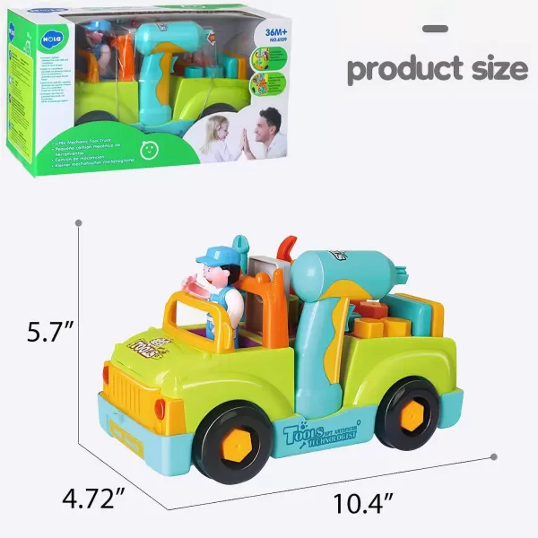 imageToddler Tool Set Toy Trucks Kids Mechanic Workbench Take Apart Musical Toolbox with Electric Drill Power Play Tools Lights Bump and Go Building Toy for 2 Year Old Boys