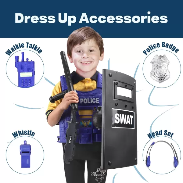 imageUltimate AllinOne Kids Police Role Play Toy Kit  15Piece Policeman Pretend Play Set for Kids  SWAT Accessories for Dress Up Costumes  Badge Shield Vest Handcuffs Included
