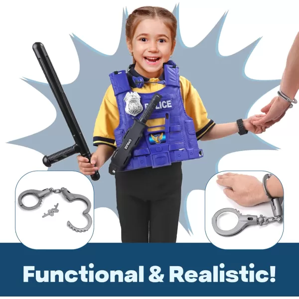 imageUltimate AllinOne Kids Police Role Play Toy Kit  15Piece Policeman Pretend Play Set for Kids  SWAT Accessories for Dress Up Costumes  Badge Shield Vest Handcuffs Included