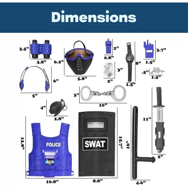 imageUltimate AllinOne Kids Police Role Play Toy Kit  15Piece Policeman Pretend Play Set for Kids  SWAT Accessories for Dress Up Costumes  Badge Shield Vest Handcuffs Included