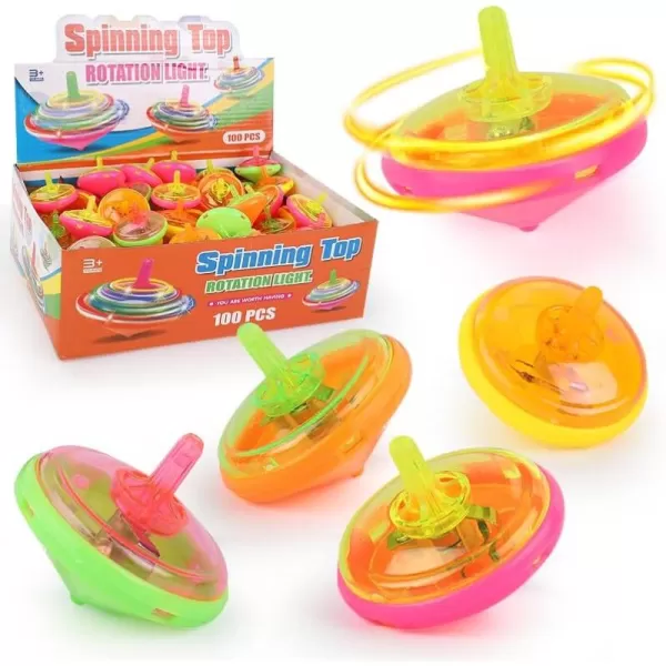 image100 Pieces LED Light Up Flashing Mini Spinning Tops with Gyroscope  Kids Novelty Bulk Spin Toys Party Favors Bundle Pack Multicolored