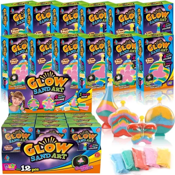 image12 Pack Create Your Own Magic Sand Art Glitter Activity  Glow in the Dark Colored Custom Sand Kits for Kids  Includes 12 Bottles Funnels Sticks 60 Bags of Colorful Sand  DIY Arts and Crafts