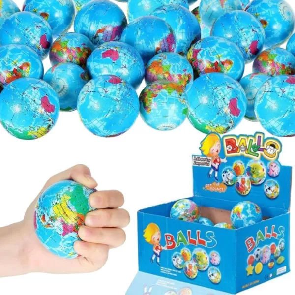 image24 Pack  Mini Soft Foam Earth Squeeze Balls 25quot Toy Stress Relief Bulk Educational Novelties for Kids School Classroom Party Favors Rewards
