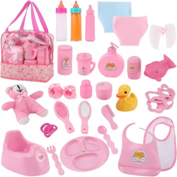 image28 PCS Baby Doll Accessories Complete Car Set  Doll Feeding Pretend Playset for Kids Girls with Magic Milk Bottles in a Storage Bag