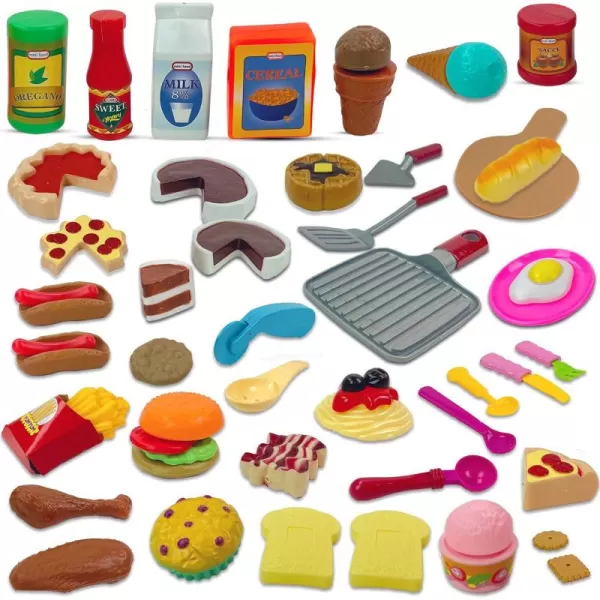 image50 PCS Kids Deluxe Pretend Play Food Set with Kitchen Tools Breakfast Fast Food Ice Cream ampamp Desserts  Fun ampamp Interactive Gourmet Toy Assortment Playset for Imaginative Play50 Pieces