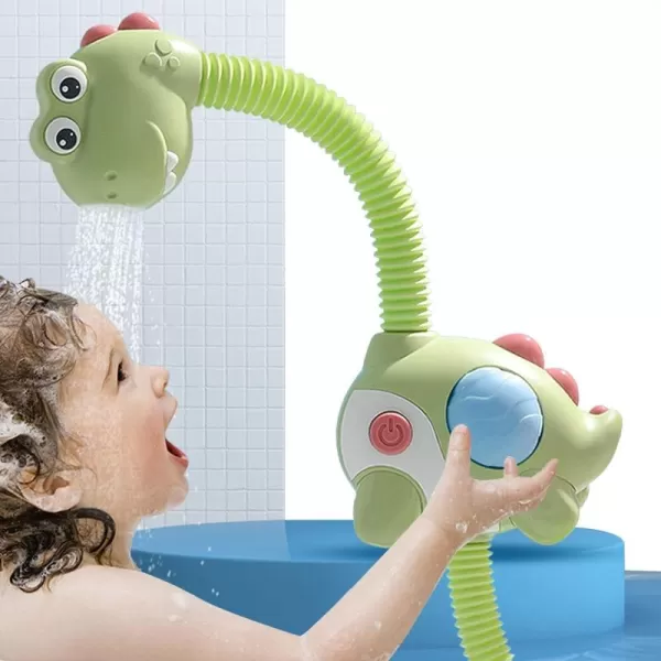 imageBaby Bath Toy Electric Dinosaur Shower Head Kids Water Spray Bathtub Toys Dino Sprinkler Head Sprayer with 3 Strong Suction Cups for Toddlers