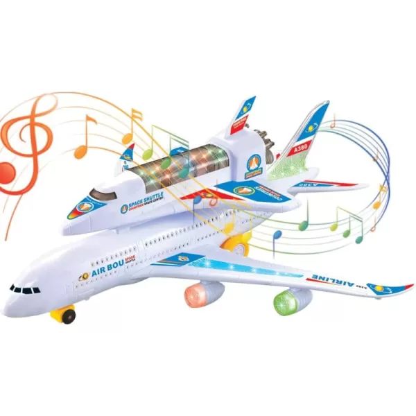 imageElectric Airplane Space Shuttle Carrier Transporter Bump and Go Kids Action Toy  Big Model Jumbo Jet with Flashing 3D Lights and Realistic Aircraft Plane Sounds