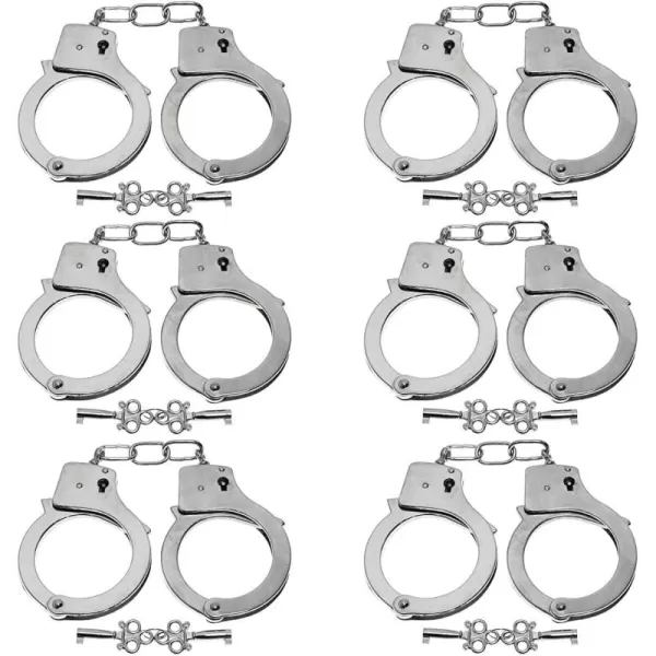 imageHeavy Duty Toy Metal Handcuffs with Keys  6 PACK Stainless Steel Bulk Fake Hand Cuffs Accessories Supplies Party Favors