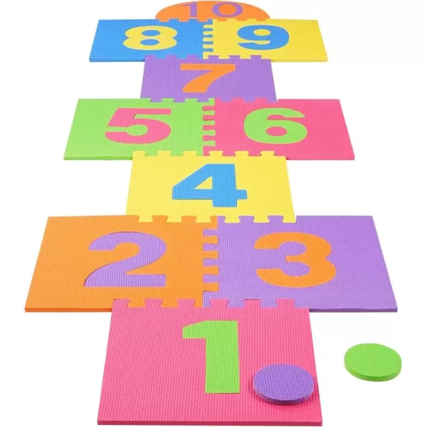 imageHopscotch Playmat Foam Interlocking Puzzle Floor Mat  10 Large Number Tiles 12quot by 12quot Square Blocks