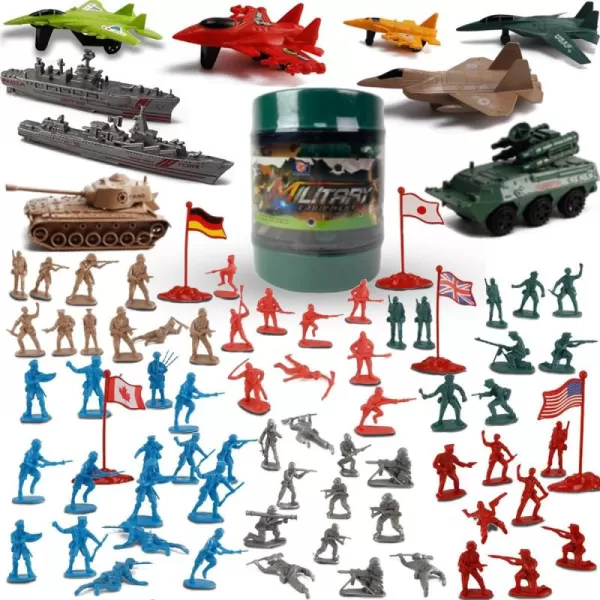 imageLiberty Imports 120 PCS Army Men Toy Soldiers ampamp Battle Vehicles Military Action Figures Deluxe Bucket Set  World War II Little Plastic Action Figurines for Kids Boys Imaginary Play