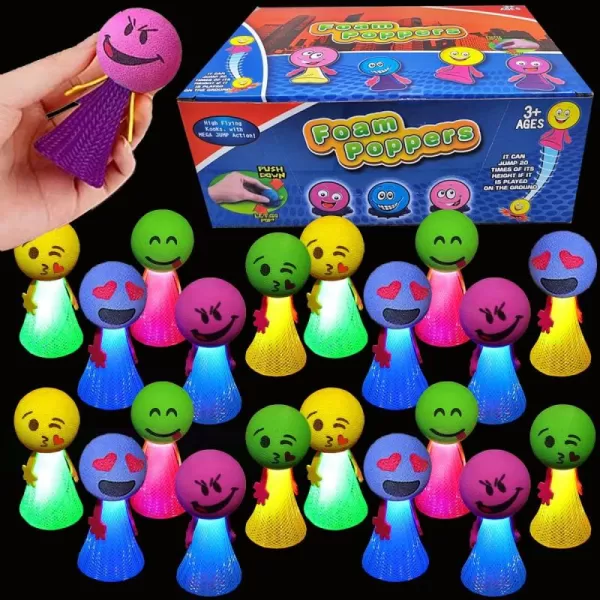 imageLiberty Imports 24 PCS Jumping Emoticon Popper Spring Launchers LED Light Up Toy Bouncy Party Favors Supplies and Goodie Bag Fillers for Kids Toddlers Classic EditionLight Up Edition