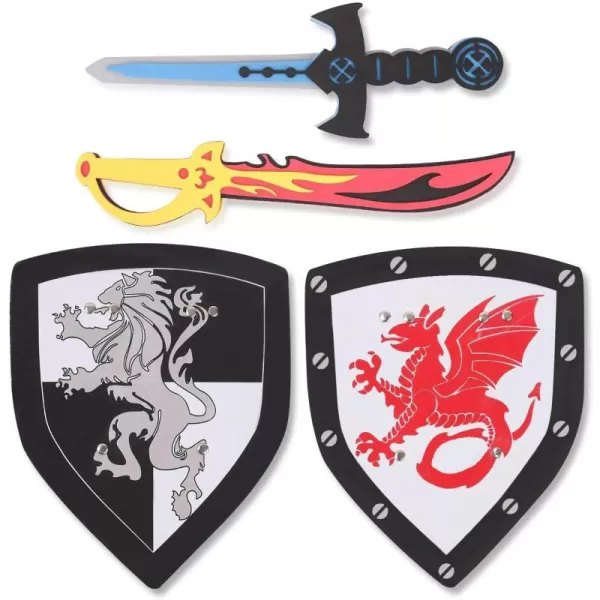 imageLiberty Imports 4 PCS Dual Foam Sword and Shield Combo Playset  Medieval Combat Warrior Weapons Joust Dragon Knights Lightweight Set Costume Role Play Accessories for Kids Boys Girls