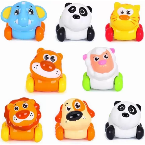 imageLiberty Imports 8 PCS Cartoon Animals Friction Push and Go Toy Cars Play Set for Babies and Toddlers  Cute Mini Play Vehicles Party Favors  Age 18 Months and Up