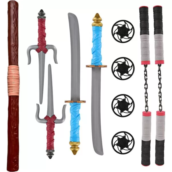 imageLiberty Imports Ninja Toy Weapons Kids Role Play Set with 2 Katana Swords 2 SAIS 2 Foam Nunchucks 4 Shuriken and Bo Staff for Children Pretend Play Battles