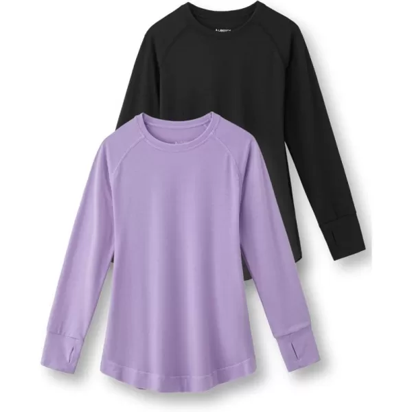 imageLiberty Pro 2Pack Girls Loose Fit Long Sleeve Tunic Tops with Pockets and Thumb Holes Casual T Shirts for Tween KidsBlackLilac