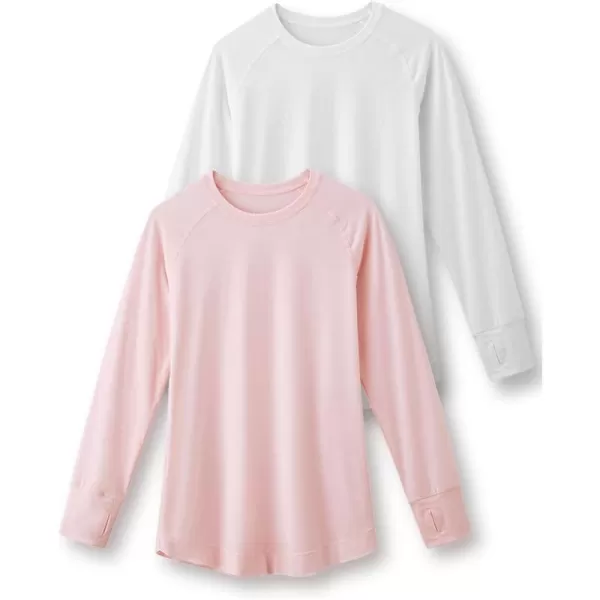 imageLiberty Pro 2Pack Girls Loose Fit Long Sleeve Tunic Tops with Pockets and Thumb Holes Casual T Shirts for Tween KidsLight PinkWhite