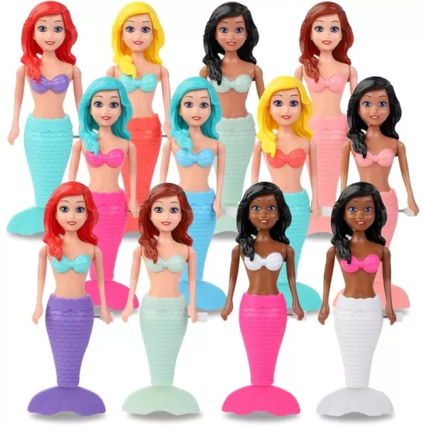 imageMermaid Bath Toys for Toddlers Kids Girls  Princess Wind Up Tail Flap Floating Water Bathtub Toys Swimming Pool Bathing Time Fun 6 Pack12 Pack