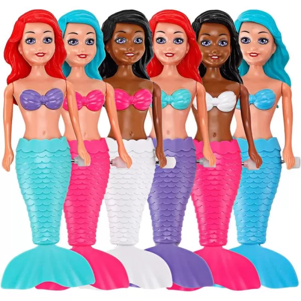 imageMermaid Bath Toys for Toddlers Kids Girls  Princess Wind Up Tail Flap Floating Water Bathtub Toys Swimming Pool Bathing Time Fun 6 Pack6 Pack
