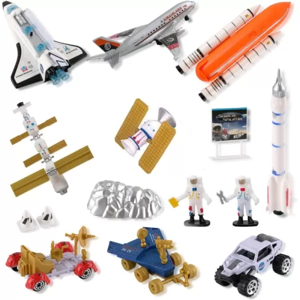 imageSpace Shuttle Exploration Toy Playset  Kids Aerospace Space Station with Diecast Alloy Spaceshuttle Fuel Tank Rocket Rovers Airplane Vehicles Satellites Astronaut Figures ampamp Accessories