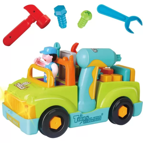 imageToddler Tool Set Toy Trucks Kids Mechanic Workbench Take Apart Musical Toolbox with Electric Drill Power Play Tools Lights Bump and Go Building Toy for 2 Year Old Boys