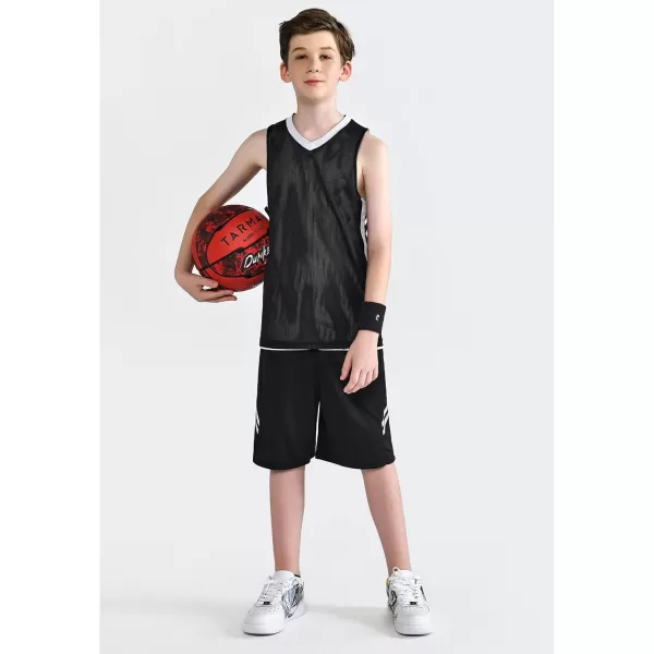 image10 Pack Youth Boys Reversible Mesh Performance Athletic Basketball Jerseys Blank Team Uniforms for Sports Scrimmage BulkBlack  White 10pack