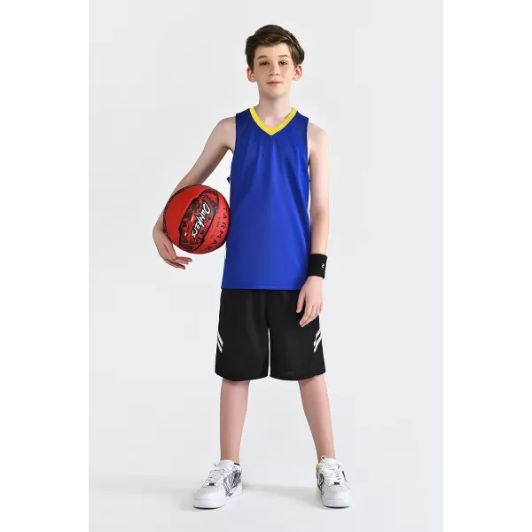 image10 Pack Youth Boys Reversible Mesh Performance Athletic Basketball Jerseys Blank Team Uniforms for Sports Scrimmage BulkBlueYellow 10pack