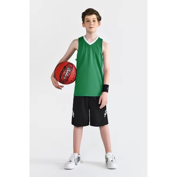 image10 Pack Youth Boys Reversible Mesh Performance Athletic Basketball Jerseys Blank Team Uniforms for Sports Scrimmage BulkGreenWhite 10pack