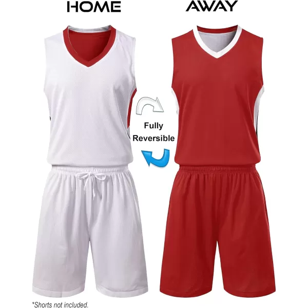 image10 Pack Youth Boys Reversible Mesh Performance Athletic Basketball Jerseys Blank Team Uniforms for Sports Scrimmage BulkRed  White 10pack