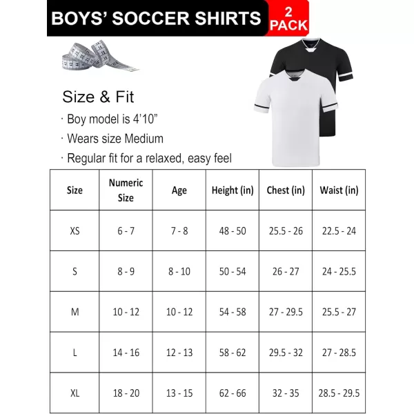 image2 Pack Youth Boys Soccer Jerseys Black White Training Shirts for Kids Dry Fit Athletic Performance Short Sleeve TeesBlackWhite