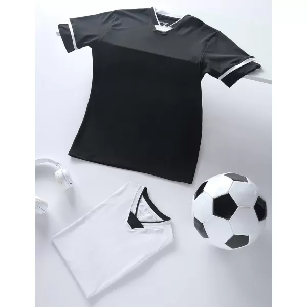 image2 Pack Youth Boys Soccer Jerseys Black White Training Shirts for Kids Dry Fit Athletic Performance Short Sleeve TeesBlackWhite