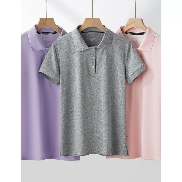 image3 Pack Womens Athletic Dry Fit Polo Shirts Wicking Short Sleeve Collared Golf T Shirt Tennis TopsGrayLavenderLight Pink