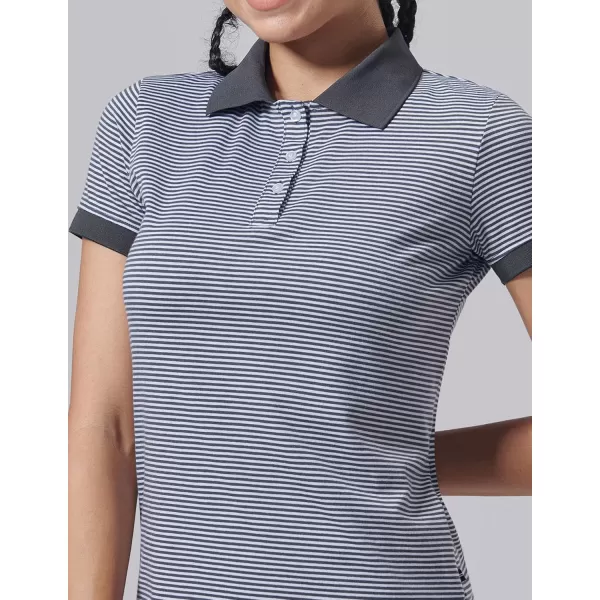 image3 Pack Womens Athletic Dry Fit Polo Shirts Wicking Short Sleeve Collared Golf T Shirt Tennis TopsStripe RedCharcoalLight Blue