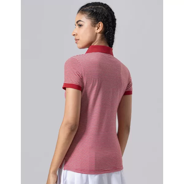 image3 Pack Womens Athletic Dry Fit Polo Shirts Wicking Short Sleeve Collared Golf T Shirt Tennis TopsStripe RedCharcoalLight Blue