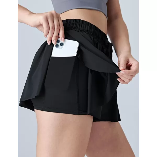 image3 Pack Womens Flowy Running Shorts 2in1 Butterfly Skirts with Shorts Underneath Spandex Athletic Casual Gym Workout LoungeBlack
