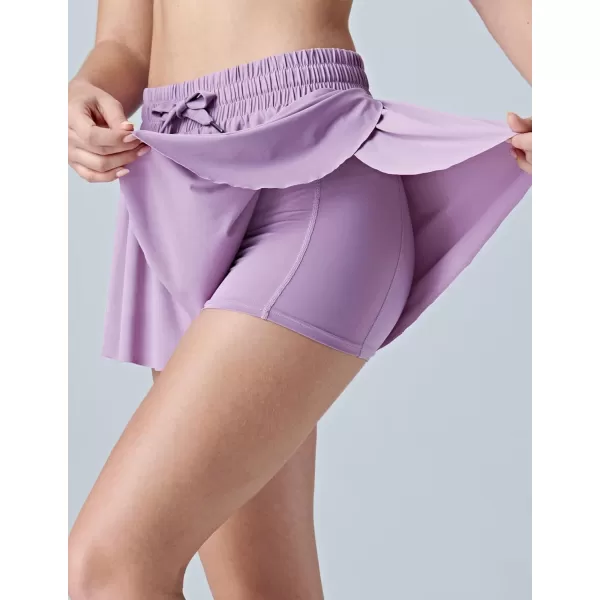 image3 Pack Womens Flowy Running Shorts 2in1 Butterfly Skirts with Shorts Underneath Spandex Athletic Casual Gym Workout LoungeBlackGrayLight Lavender