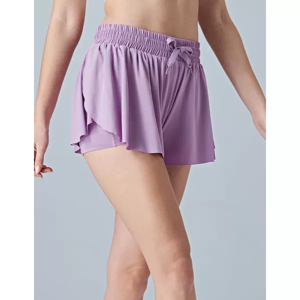 image3 Pack Womens Flowy Running Shorts 2in1 Butterfly Skirts with Shorts Underneath Spandex Athletic Casual Gym Workout LoungeBlackGrayLight Lavender