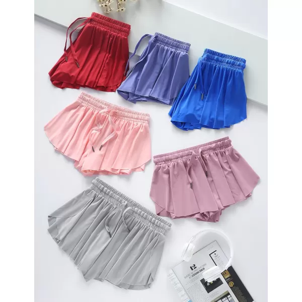 image3 Pack Womens Flowy Running Shorts 2in1 Butterfly Skirts with Shorts Underneath Spandex Athletic Casual Gym Workout LoungeBlackRoyalMaroon