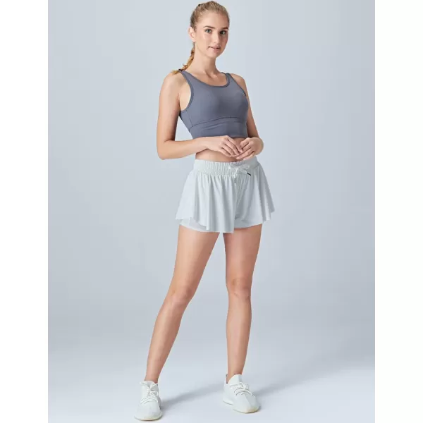 image3 Pack Womens Flowy Running Shorts 2in1 Butterfly Skirts with Shorts Underneath Spandex Athletic Casual Gym Workout LoungeBlackWhiteRed Violet