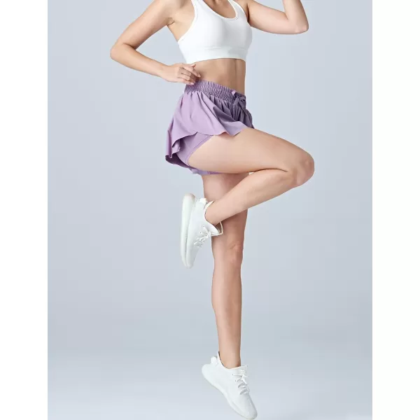 image3 Pack Womens Flowy Running Shorts 2in1 Butterfly Skirts with Shorts Underneath Spandex Athletic Casual Gym Workout LoungeBluePinkLavender